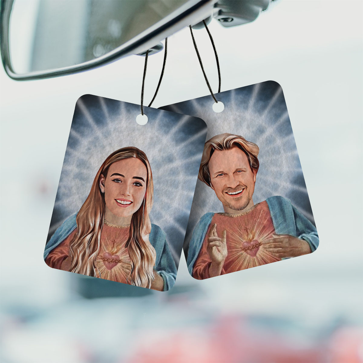 Personalisierbarer Duftbaum 2er Set mit Heiligenschein und Gesicht, Vatertagsgeschenk, Geschenk Papa, Fotogeschenk, Geburtstagsgeschenk, Geschenk Männer, Geschenk Freund, Geschenk Bruder, Geschenke Frauen, Geschenke Freundin, Geschenk Schwester, Geschenk Mama, Witzige Geschenke, Romantische Geschenke, Hochzeitsgeschenk, Kleine Geschenke, Geschenk, Geschenkidee