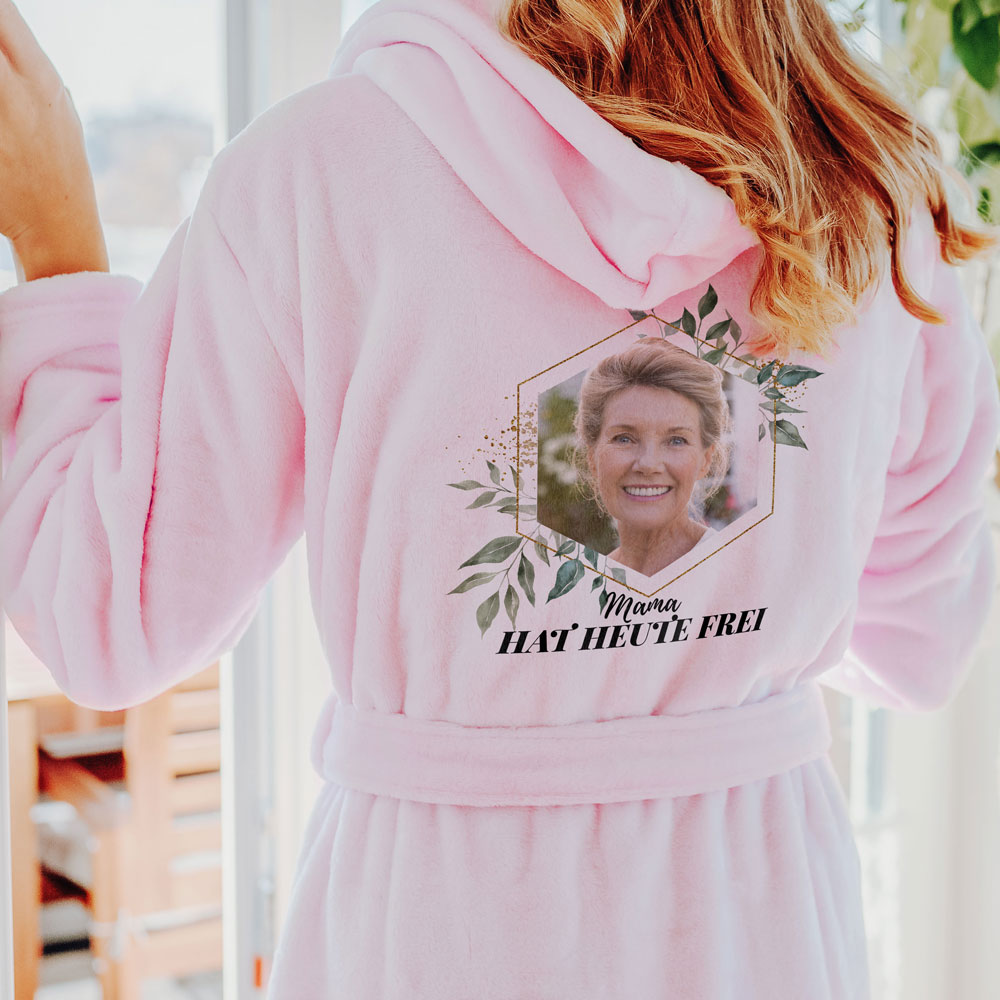 Bademantel Blätter mit Bild und Text, personalisiert, personalisierbar, Fotogeschenk, Witzige Geschenke, Romantische Geschenke, Hochzeitsgeschenk, Geschenk, Geschenkidee