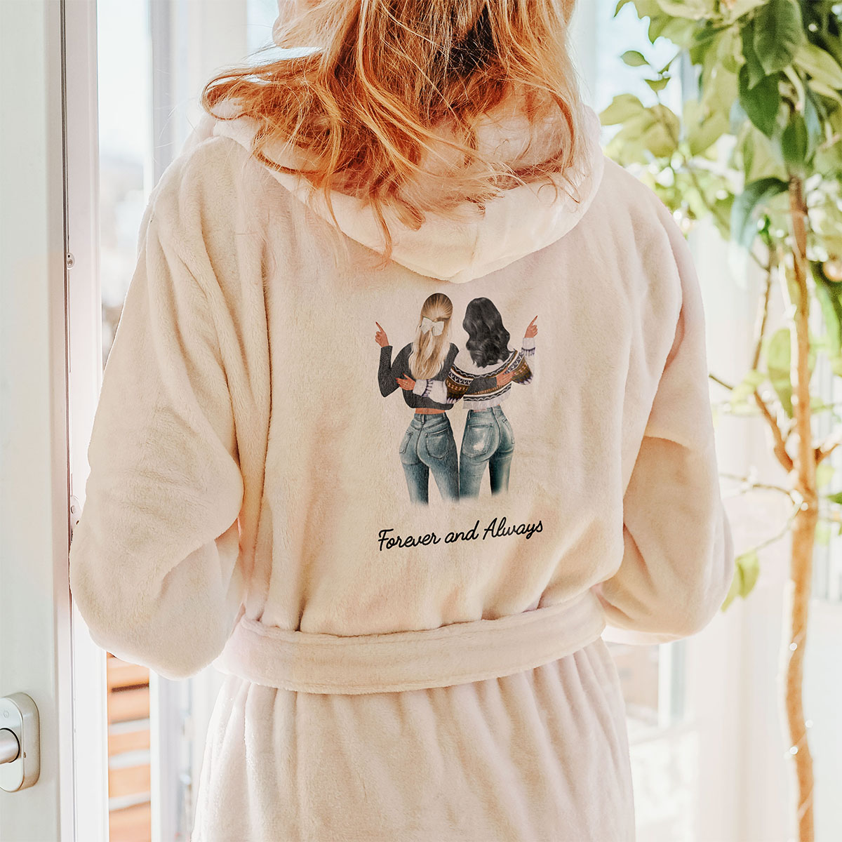 Personalisierbare Bademantel-Illustration zwei Freundinnen, Geschenke Frauen, Geschenke Freundin, Geschenk Schwester, Witzige Geschenke, Kleine Geschenke, Geschenk, Geschenkidee