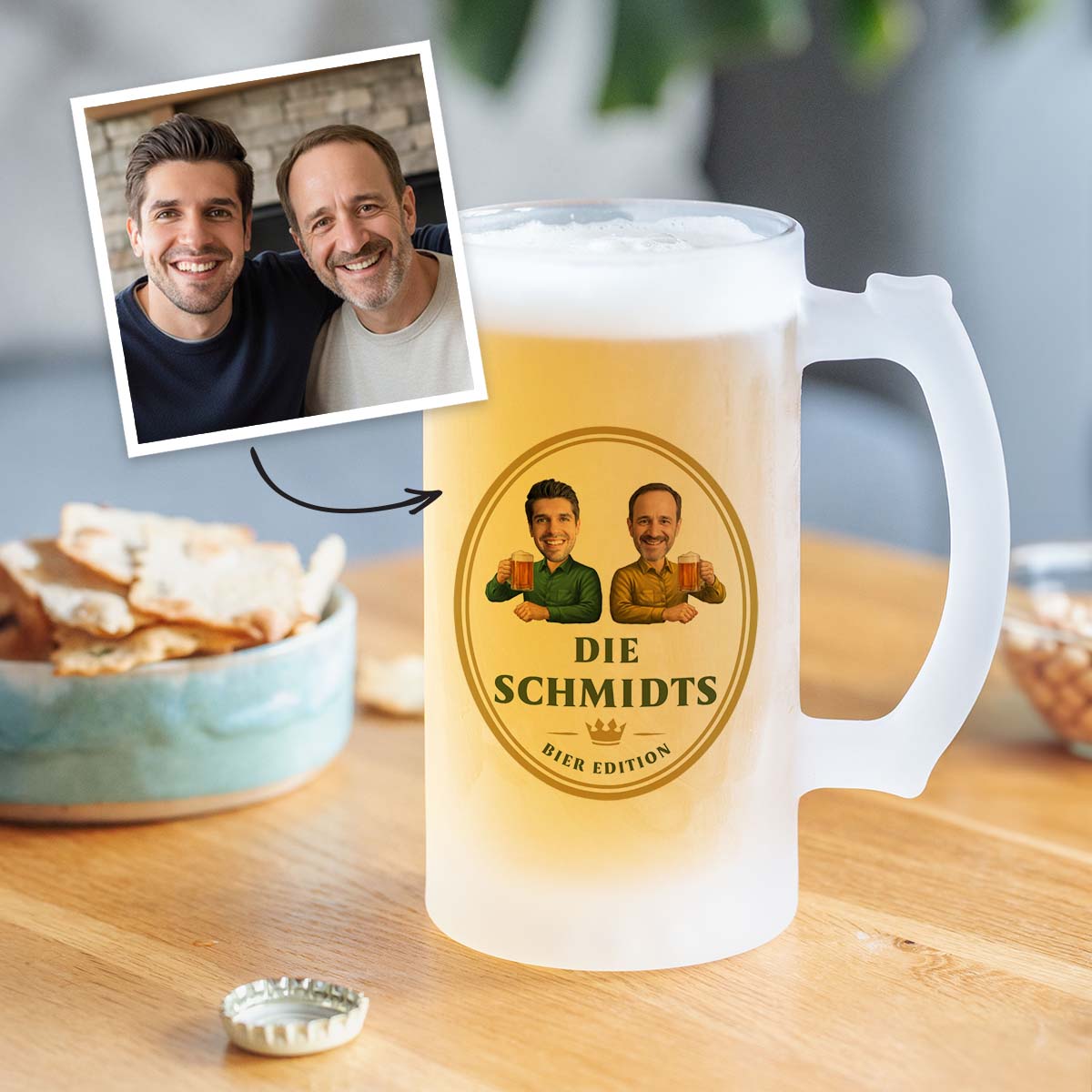 Personalisierbarer Bierkrug mit zwei Gesichtern und Logo, Weihnachtsgeschenk, Fotogeschenk, Witzige Geschenke, Romantische Geschenke, Hochzeitsgeschenk, Kleine Geschenke, Geschenk, Geschenkidee