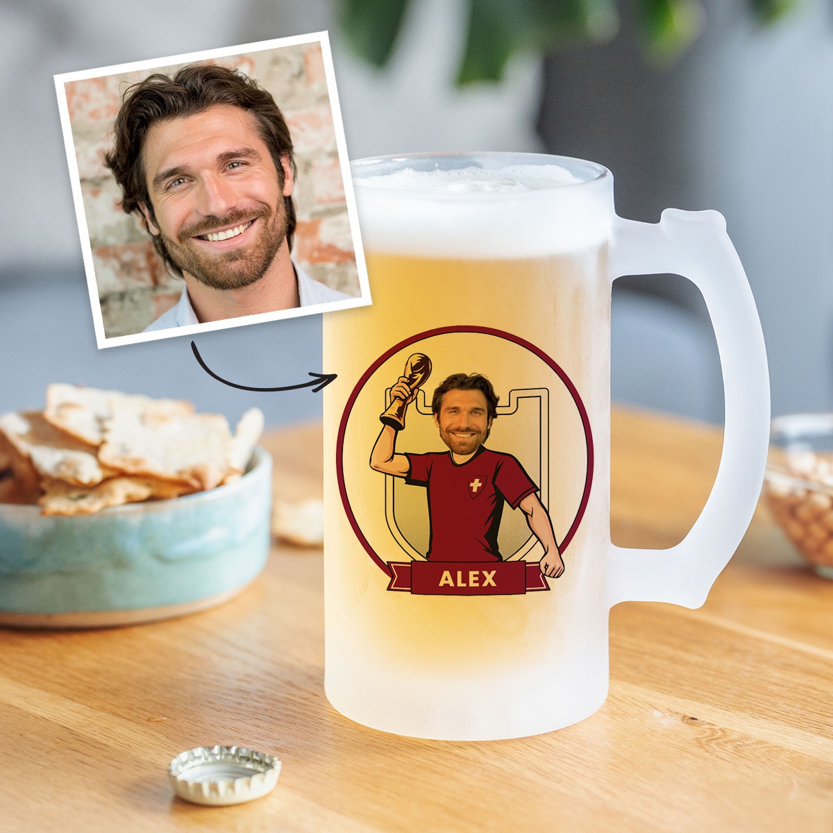 Personalisierbarer WM-Bierkrug mit Foto, Fotogeschenk, Witzige Geschenke, Romantische Geschenke, Hochzeitsgeschenk, Kleine Geschenke, Geschenk, Geschenkidee