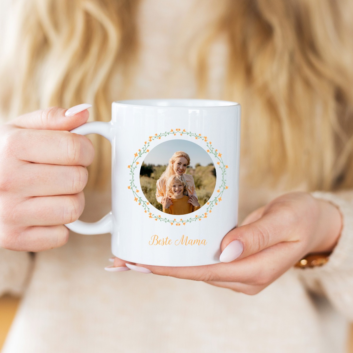 Personalisierbare Tasse Blumenkranz mit Foto und Text, Fotogeschenk, Witzige Geschenke, Romantische Geschenke, Hochzeitsgeschenk, Kleine Geschenke, Geschenk, Geschenkidee