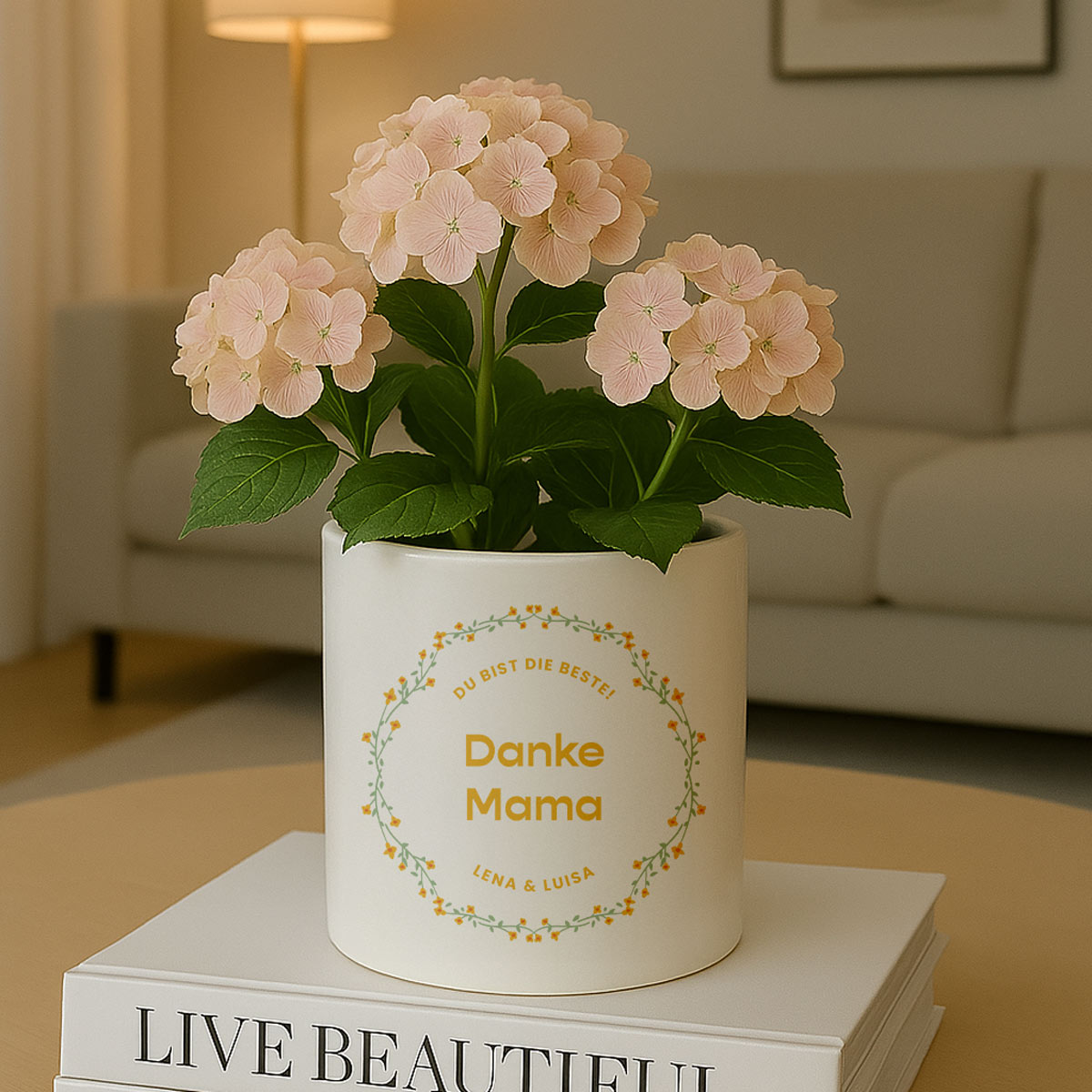 Personalisierbarer Blumentopf mit Text und Kranz, Romantische Geschenke, Hochzeitsgeschenk, Kleine Geschenke, Geschenk, Geschenkidee