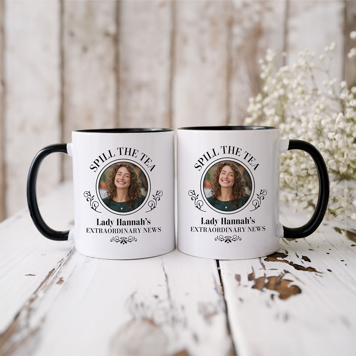 Personalisierbare Tasse Spill the Tea, Fotogeschenk, Geburtstagsgeschenk, Geschenke Frauen, Geschenke Freundin, Geschenk Schwester, Witzige Geschenke, Romantische Geschenke, Hochzeitsgeschenk, Kleine Geschenke, Geschenk, Geschenkidee