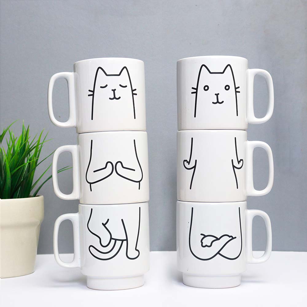 Yoga Katzen Tassen Set, Witzige Geschenke, Romantische Geschenke, Hochzeitsgeschenk, Geschenk, Geschenkidee