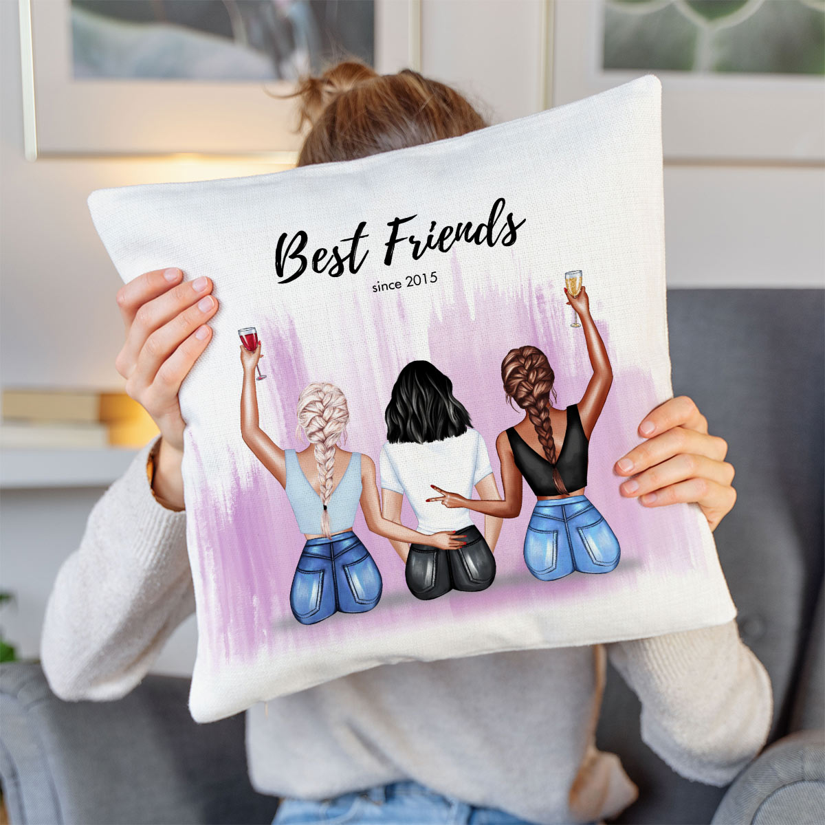 Personalisierbare Kissenbezug-Illustration Freundinnen mit Text, Geschenke Frauen, Geschenke Freundin, Geschenk Schwester, Kleine Geschenke, Geschenk, Geschenkidee