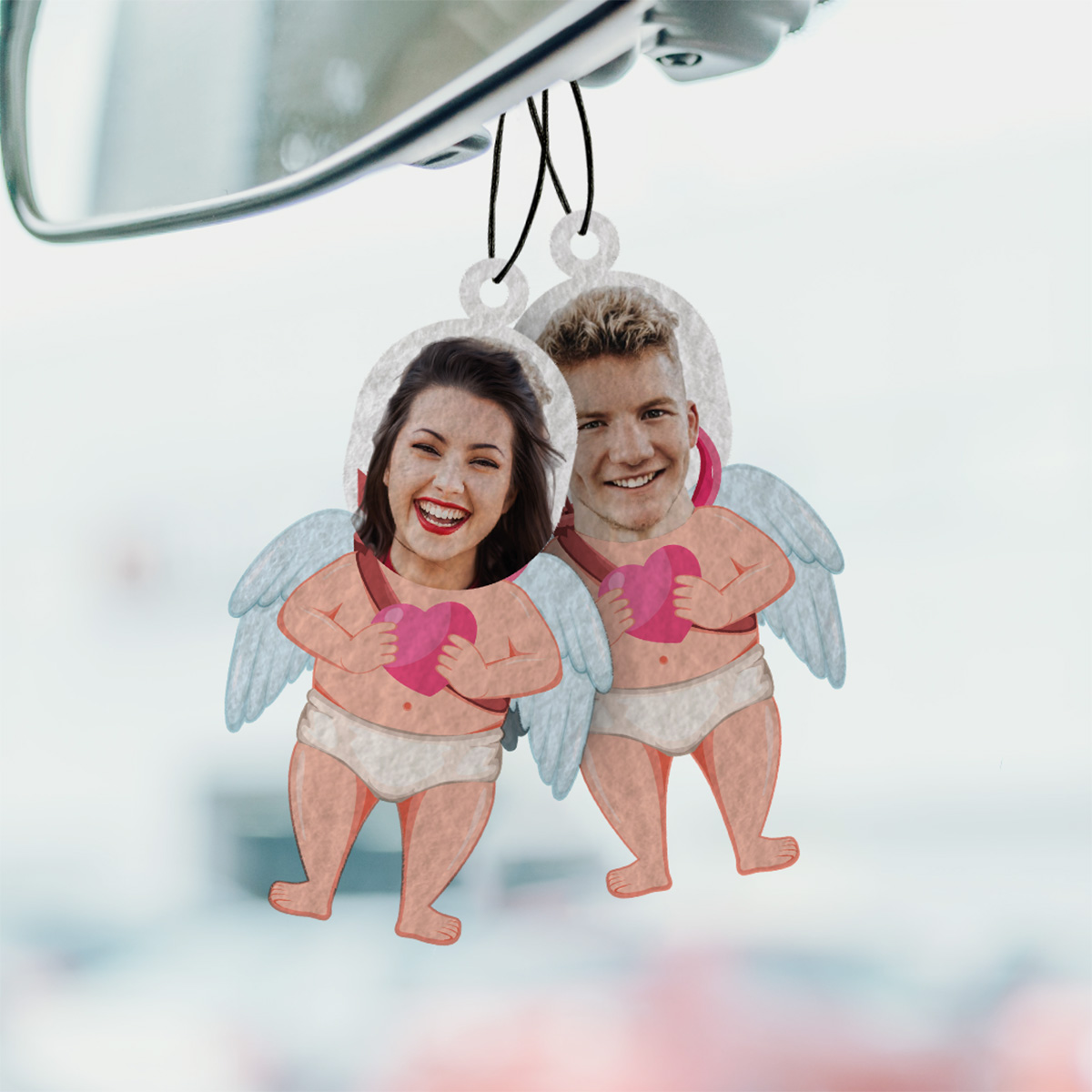 Personalisierbarer Amor Duftbaum 2er Set mit Gesicht, Fotogeschenk, Geschenk Männer, Geschenk Freund, Geschenk Bruder, Geschenke Frauen, Geschenke Freundin, Geschenk Schwester, Romantische Geschenke, Hochzeitsgeschenk, Geschenk, Geschenkidee