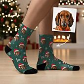 Personalisierbare Socken mit Gesicht und Weihnachtsmütze