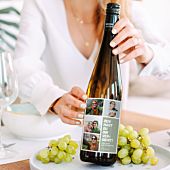 Personalisierbarer Weißwein mit 4 Fotos und Text