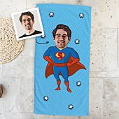 Personalisierbares Superhelden Handtuch mit Gesicht im Comic-Style