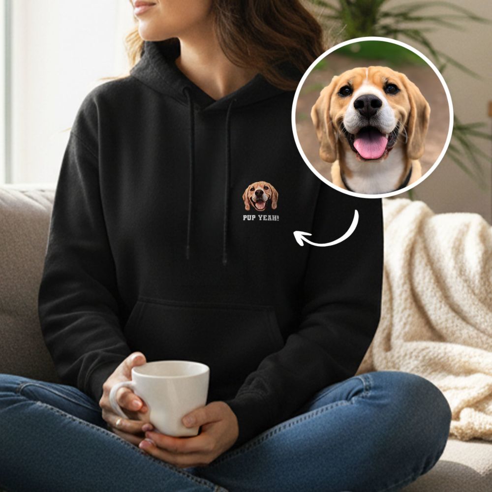 Personalisierbarer Kapuzenpullover mit deinem Haustier als Comic