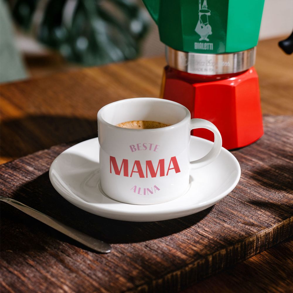 Personalisierbare Espresso Tasse mit drei Zeilen