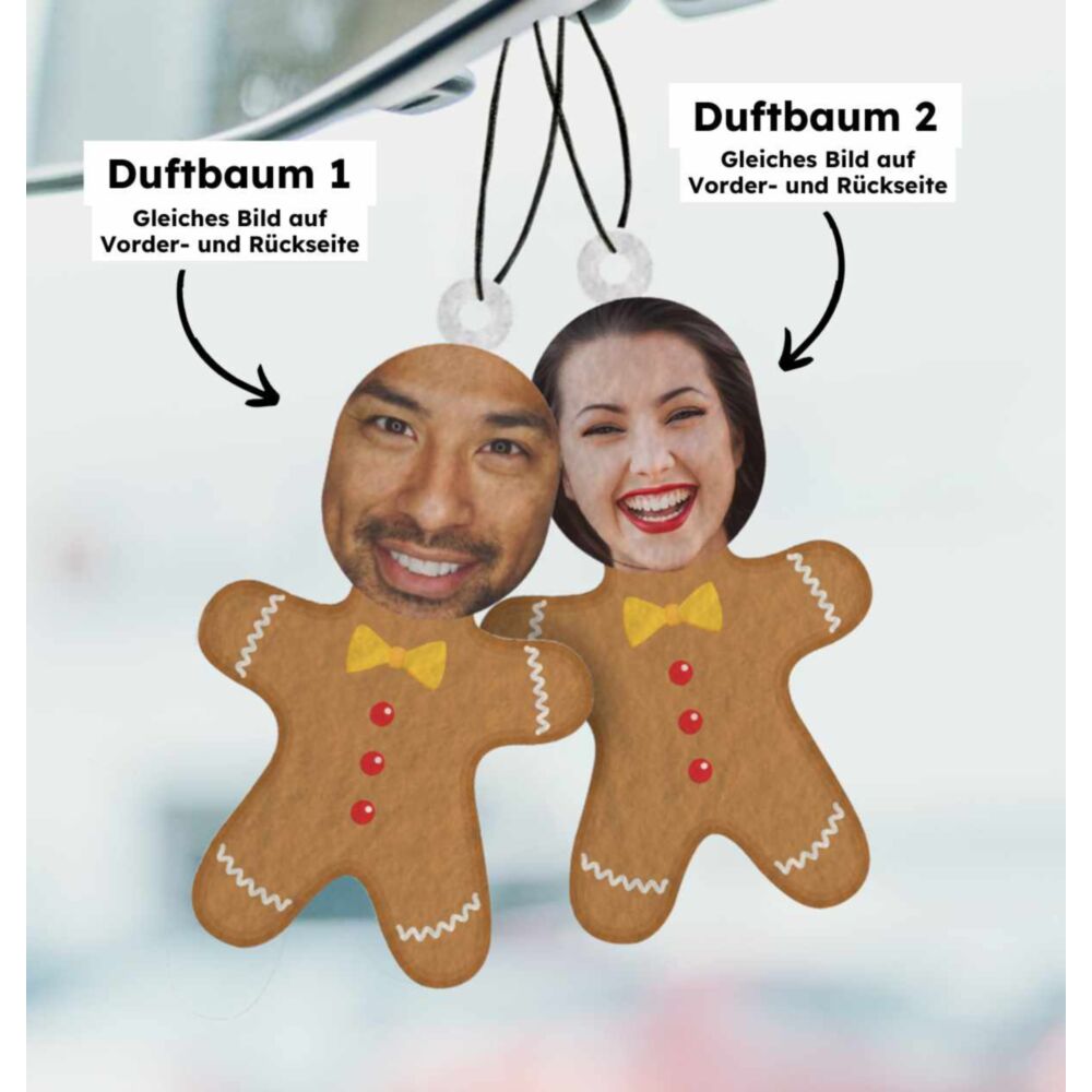 Personalisierbarer Lebkuchenmann Duftbaum 2er Set mit Gesicht