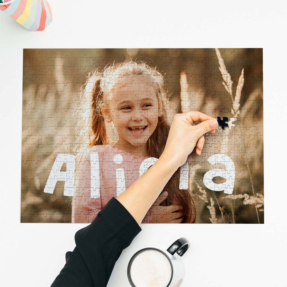 Personalisierbares Puzzle mit Foto und geschwungenem Text 