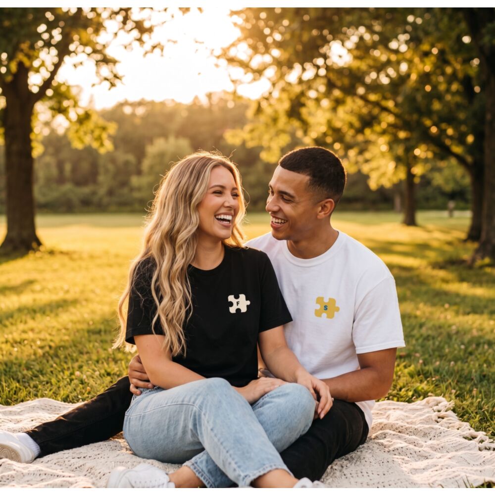 Geschenkset Partner T-Shirt Puzzle personalisiert mit Initialen