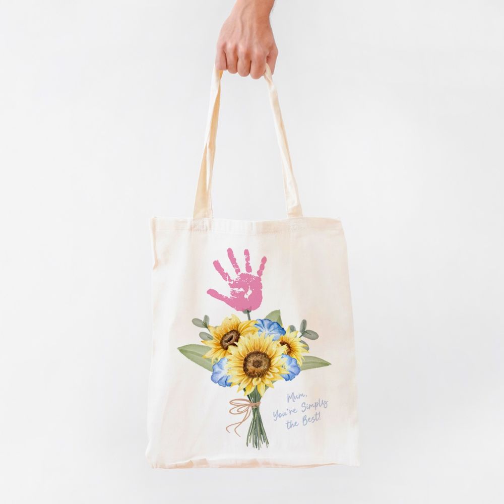 Personalisierbarer Jutebeutel Blumenstrauß mit Handabdruck