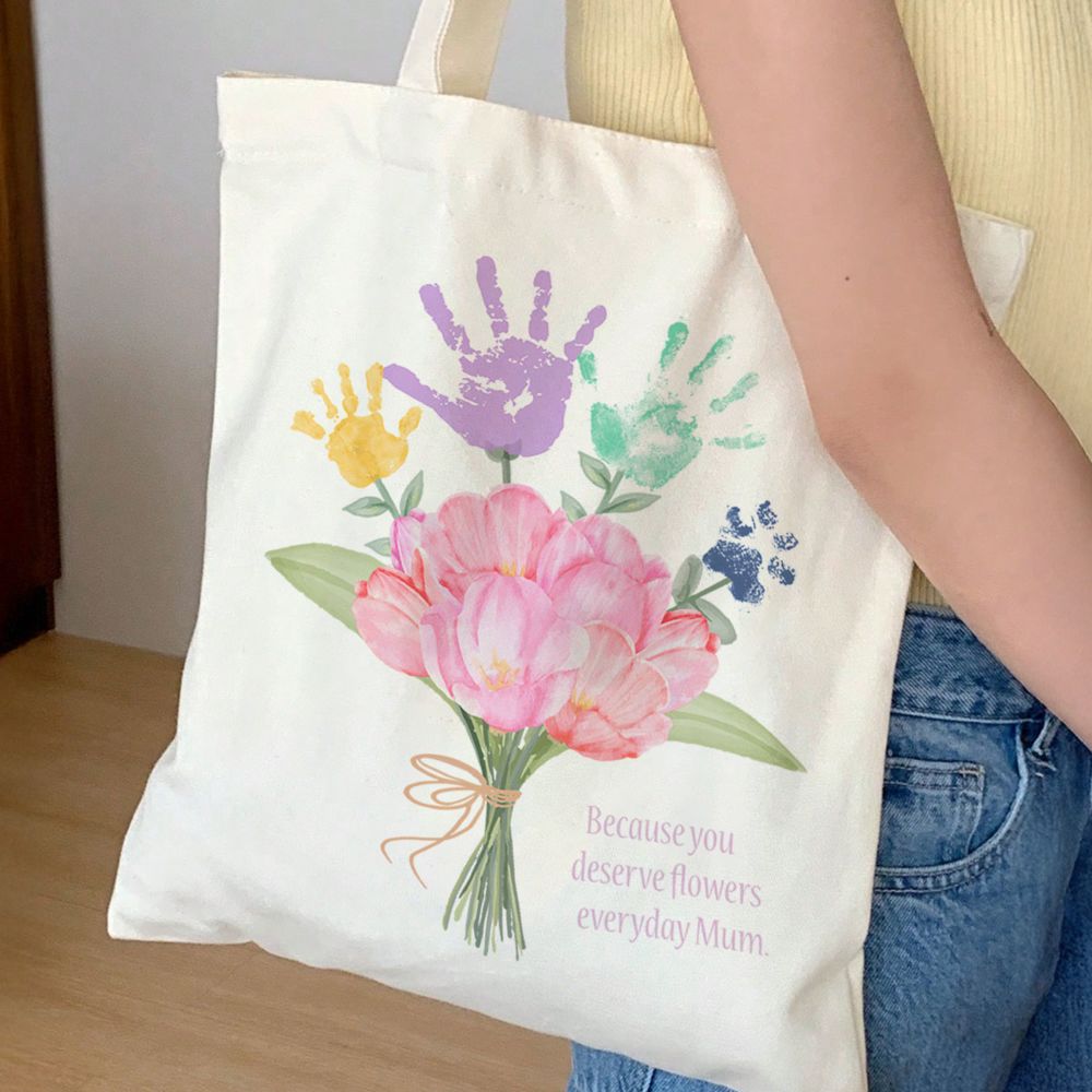Personalisierbarer Jutebeutel Blumenstrauß mit Handabdruck