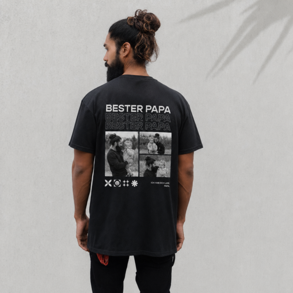 Personalisierbares Papa T-Shirt mit Schwarz Weiß Fotos und Text