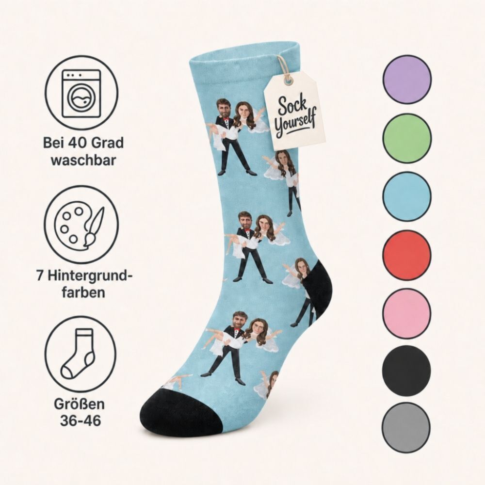 Personalisierbare Socken zur Hochzeit mit 2 Gesichtern 
