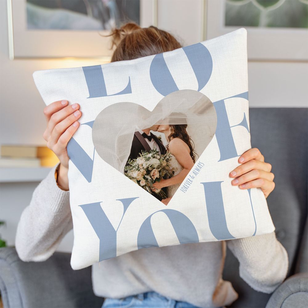 Personalisierbarer Kissenbezug Herz mit Foto und Text