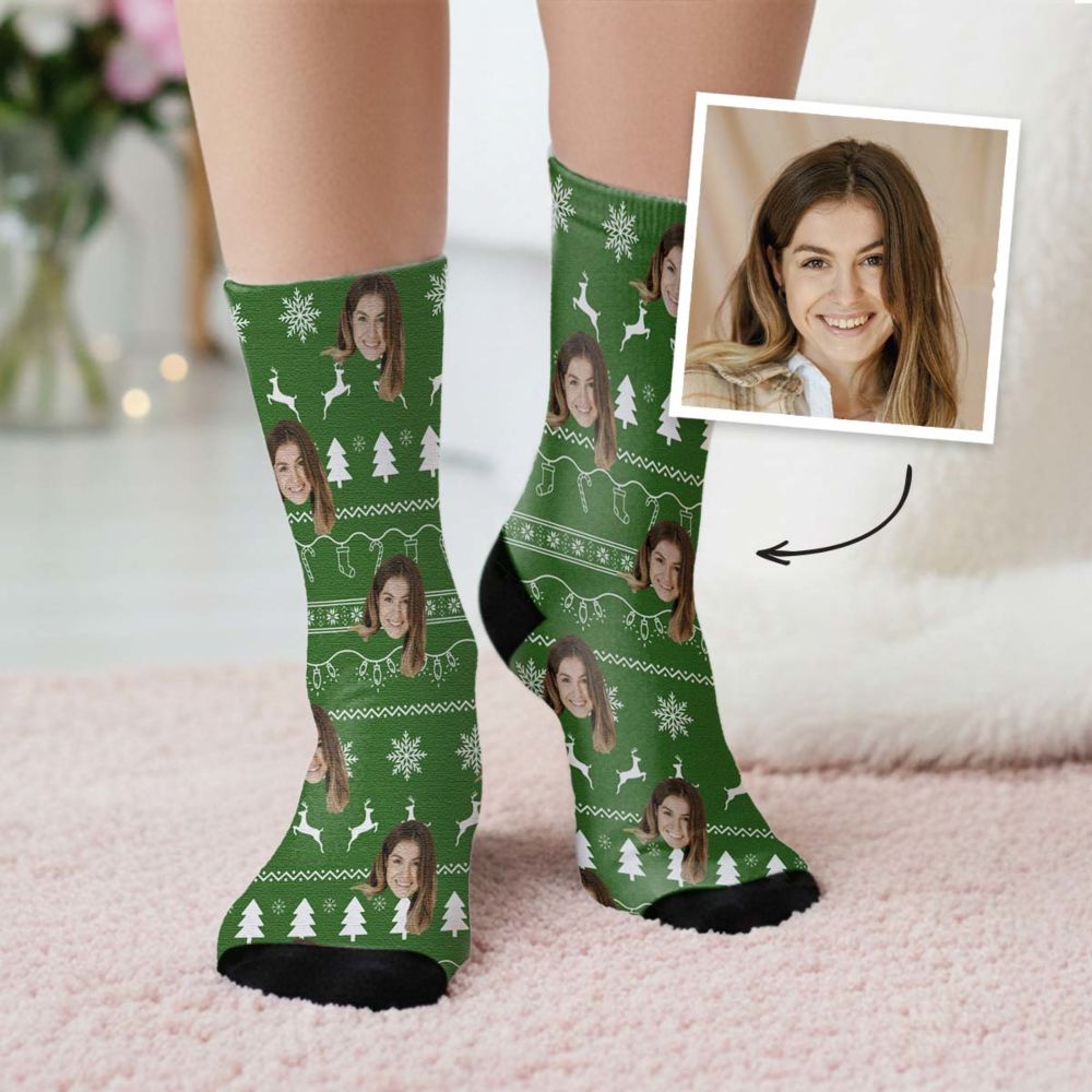 Personalisierbare Weihnachtssocken mit Gesicht und Muster