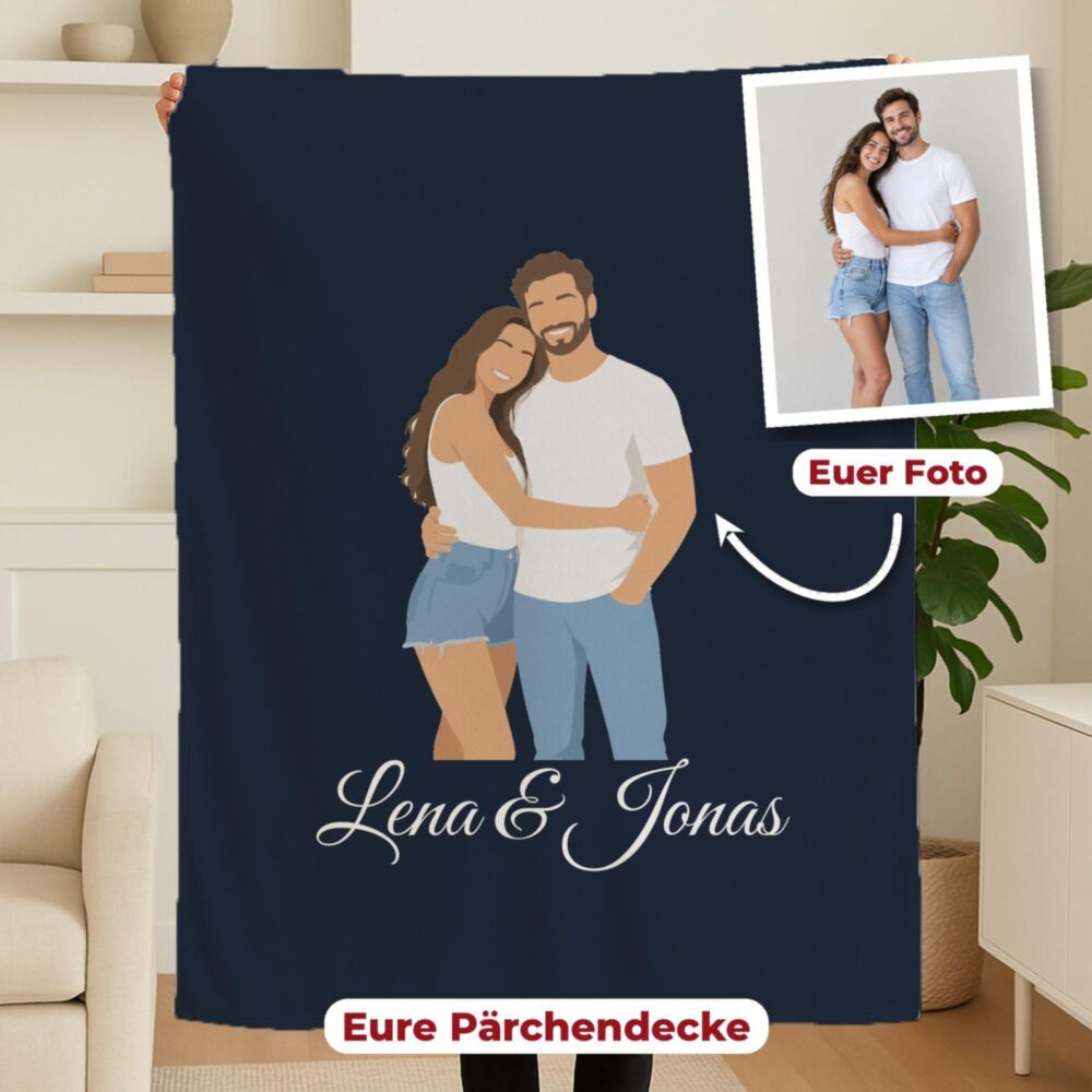 Personalisierbare Decke für Paare mit Illustration