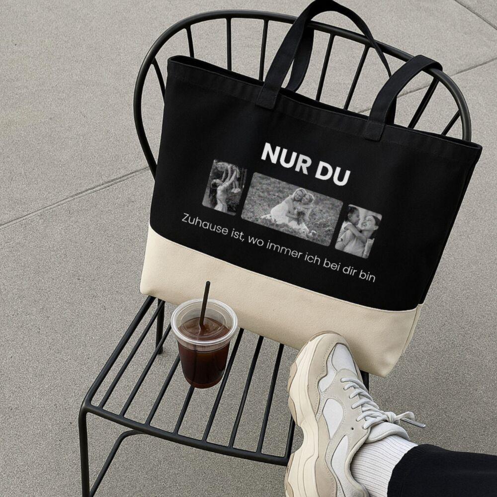 Personalisierbare Tasche mit Text und Fotos