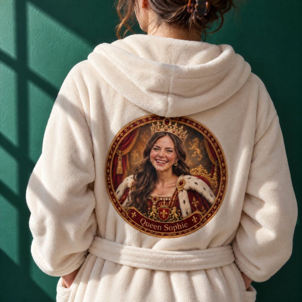 Personalisierbarer Bademantel mit Foto und Name – Royal-Porträt