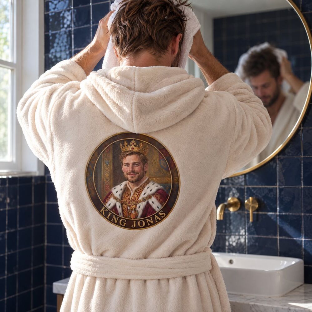Personalisierbarer Bademantel mit Foto und Name – Royal-Porträt