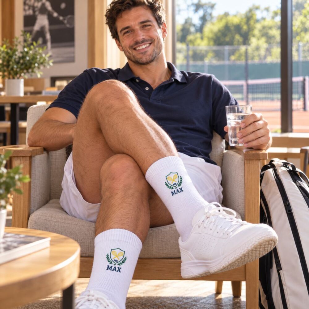 Personalisierte Tennissocken mit Emblem, Initialen & Name