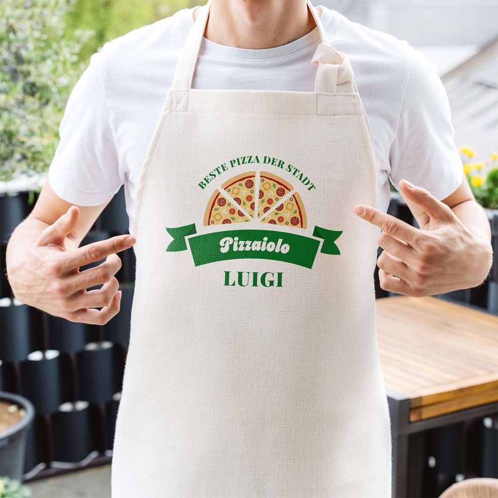 Personalisierbare Kochschürze mit Pizza und Name