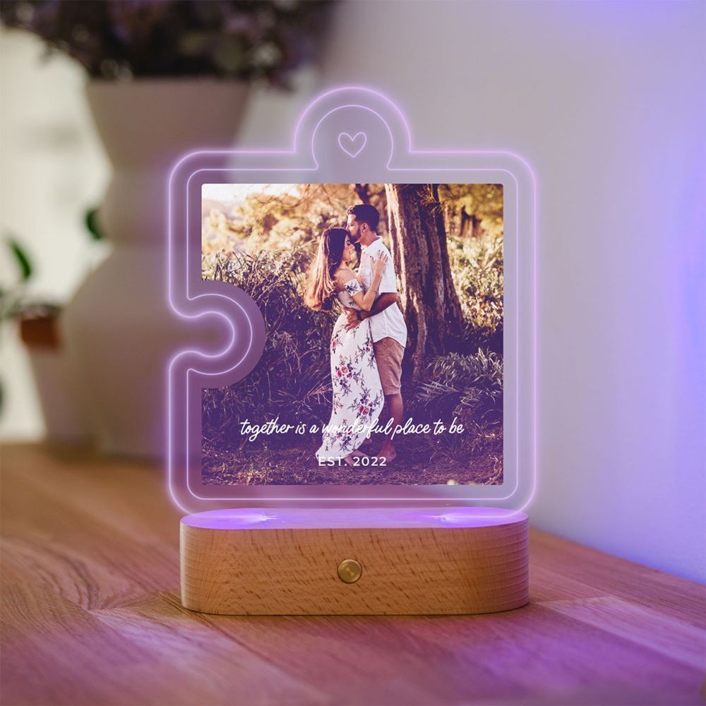 Personalisierbare LED-Lampe Puzzle Teil mit Foto und Text