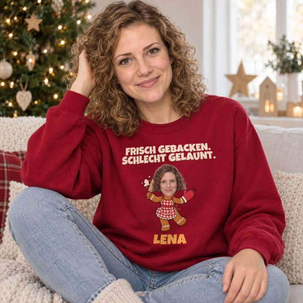 Personalisierbarer Lebkuchen-Weihnachtspullover mit Gesicht Personalisierbarer Lebkuchen-Weihnachtspullover mit Gesicht