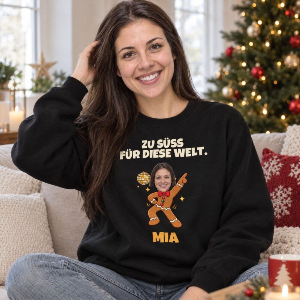 Lustiger Weihnachtspullover mit Foto – Lebkuchenmann mit eigenem Gesicht