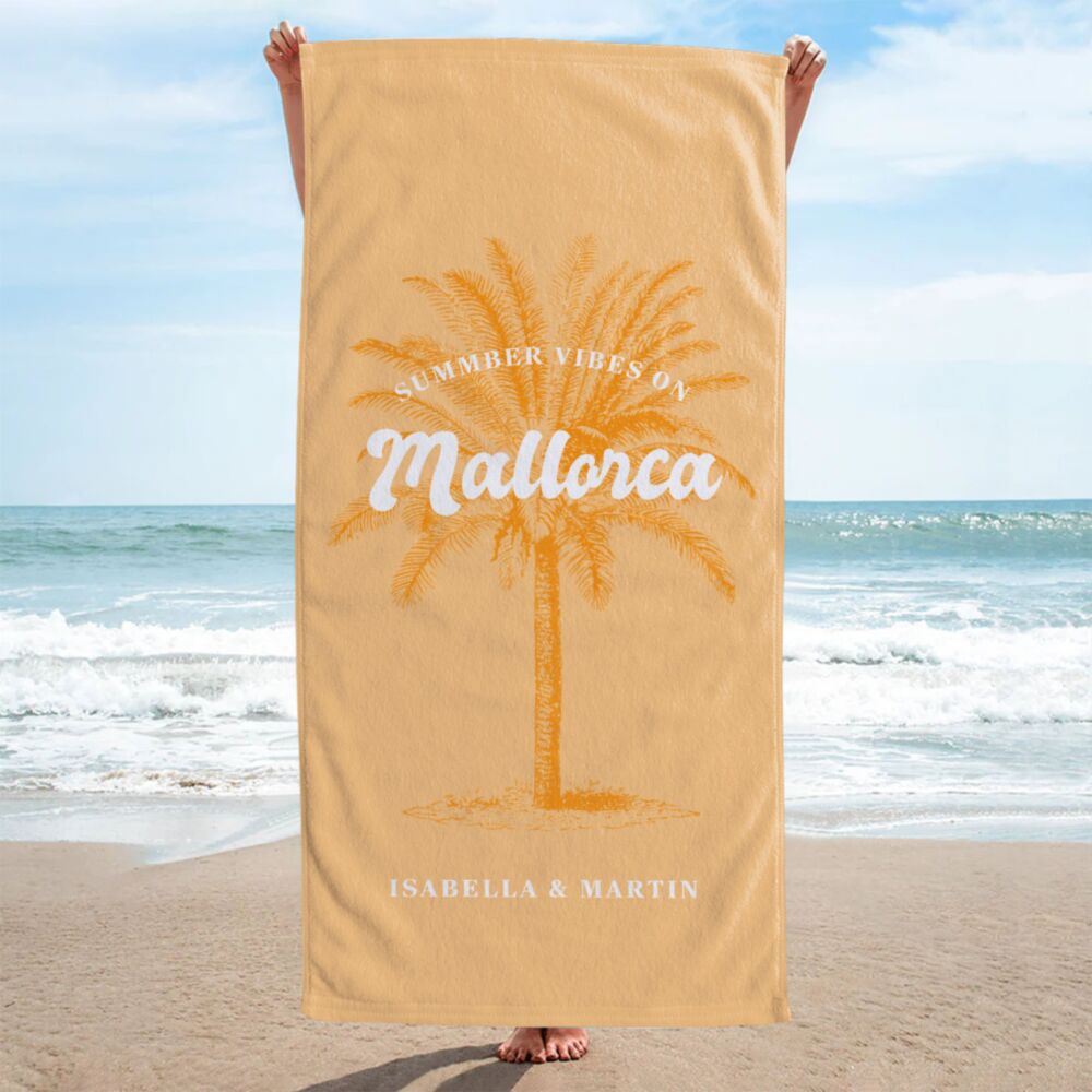 Personalisierbares Handtuch mit Palme und Text
