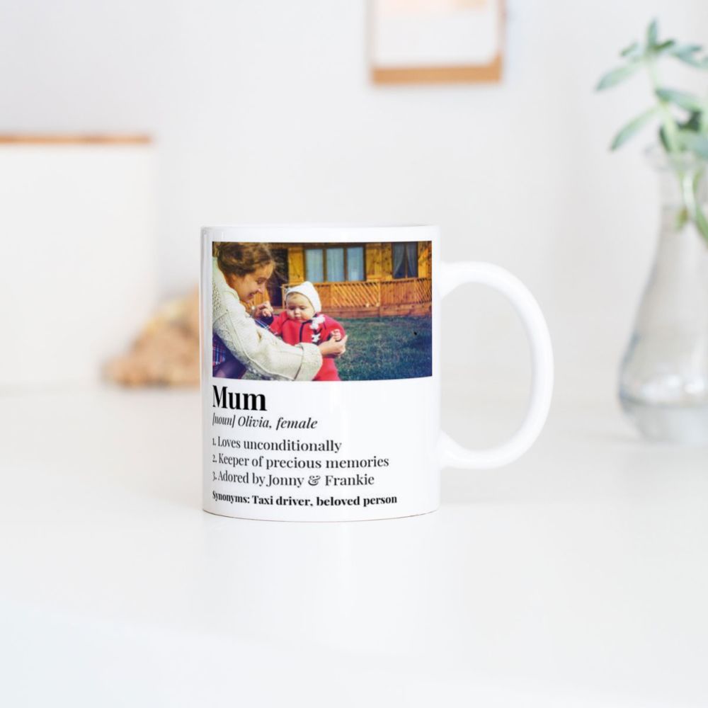 Personalisierbare Herzhenkel-Tasse mit Foto und Definition