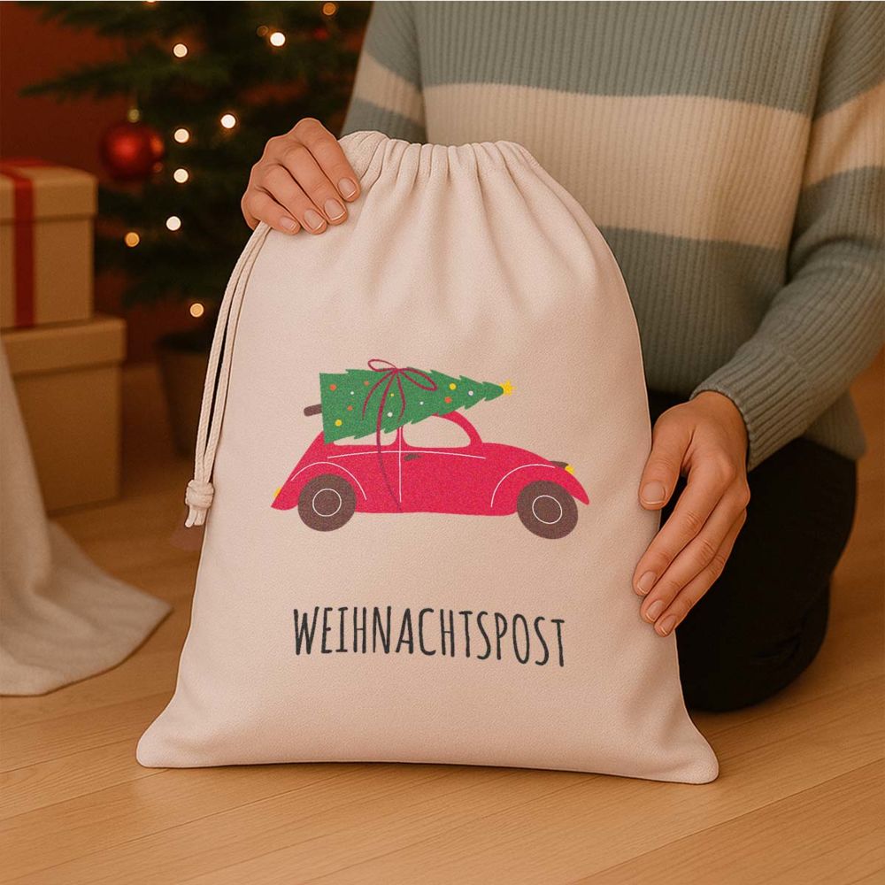 Personalisierbarer Weihnachtssack mit Illustration und Text