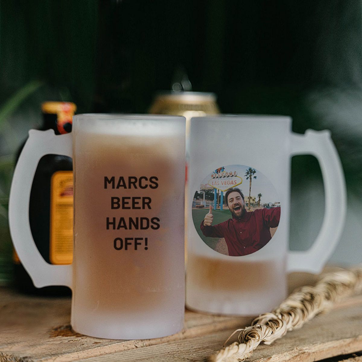 Personalisierbarer Bierkrug mit Foto und Text