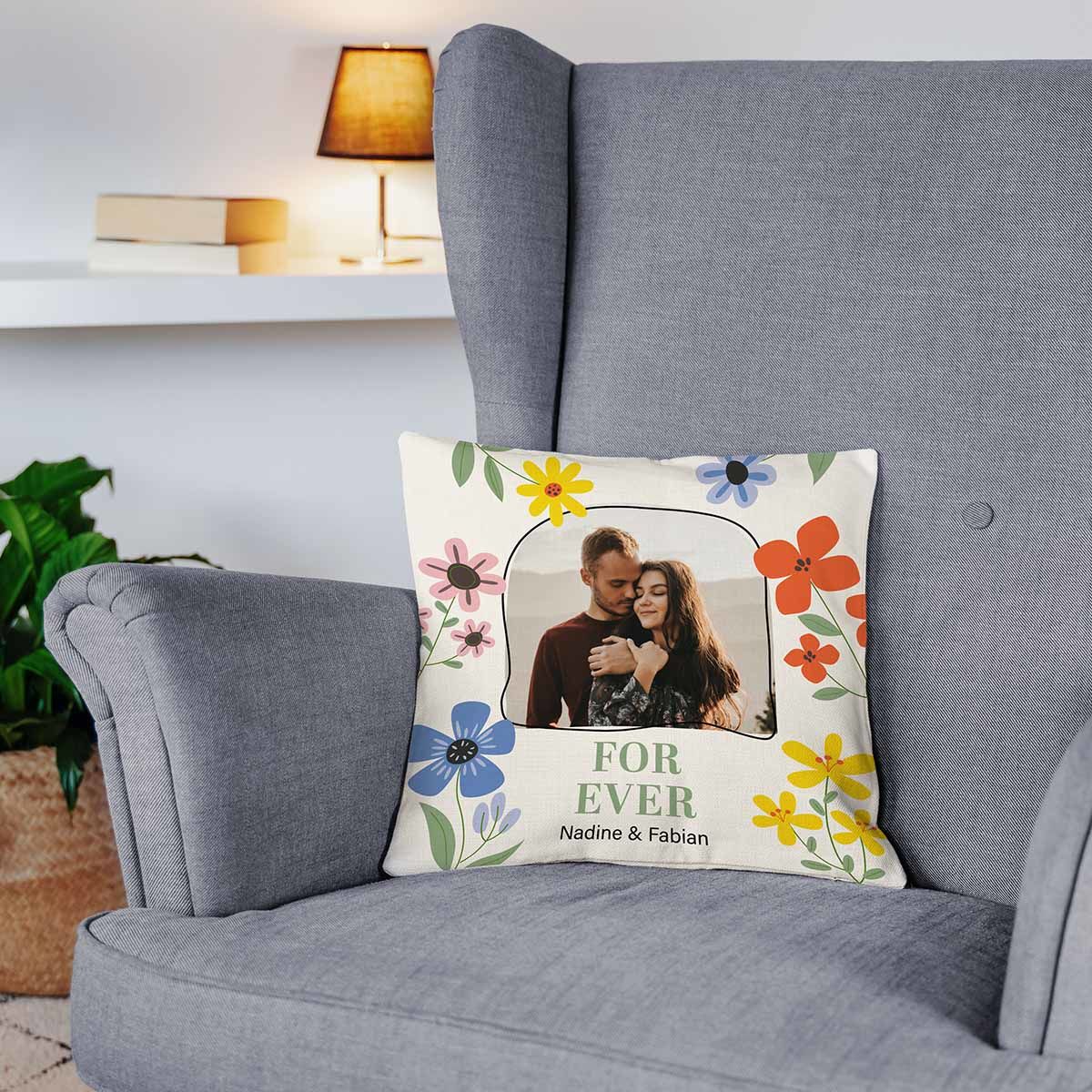 Personalisierbarer Kissenbezug mit Foto und Text 