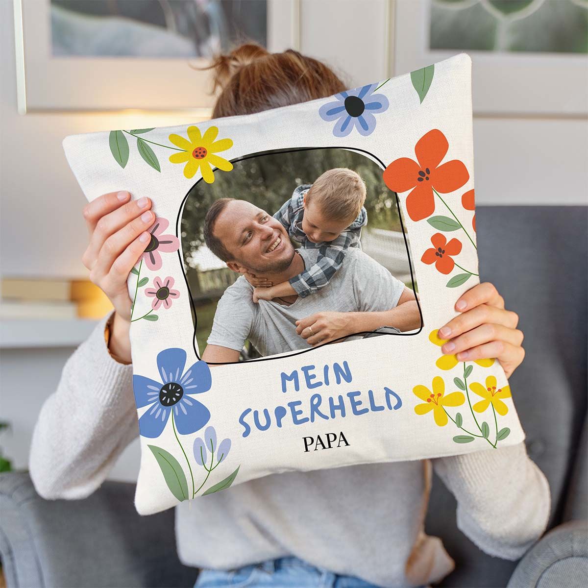 Personalisierbarer Kissenbezug mit Foto und Text 