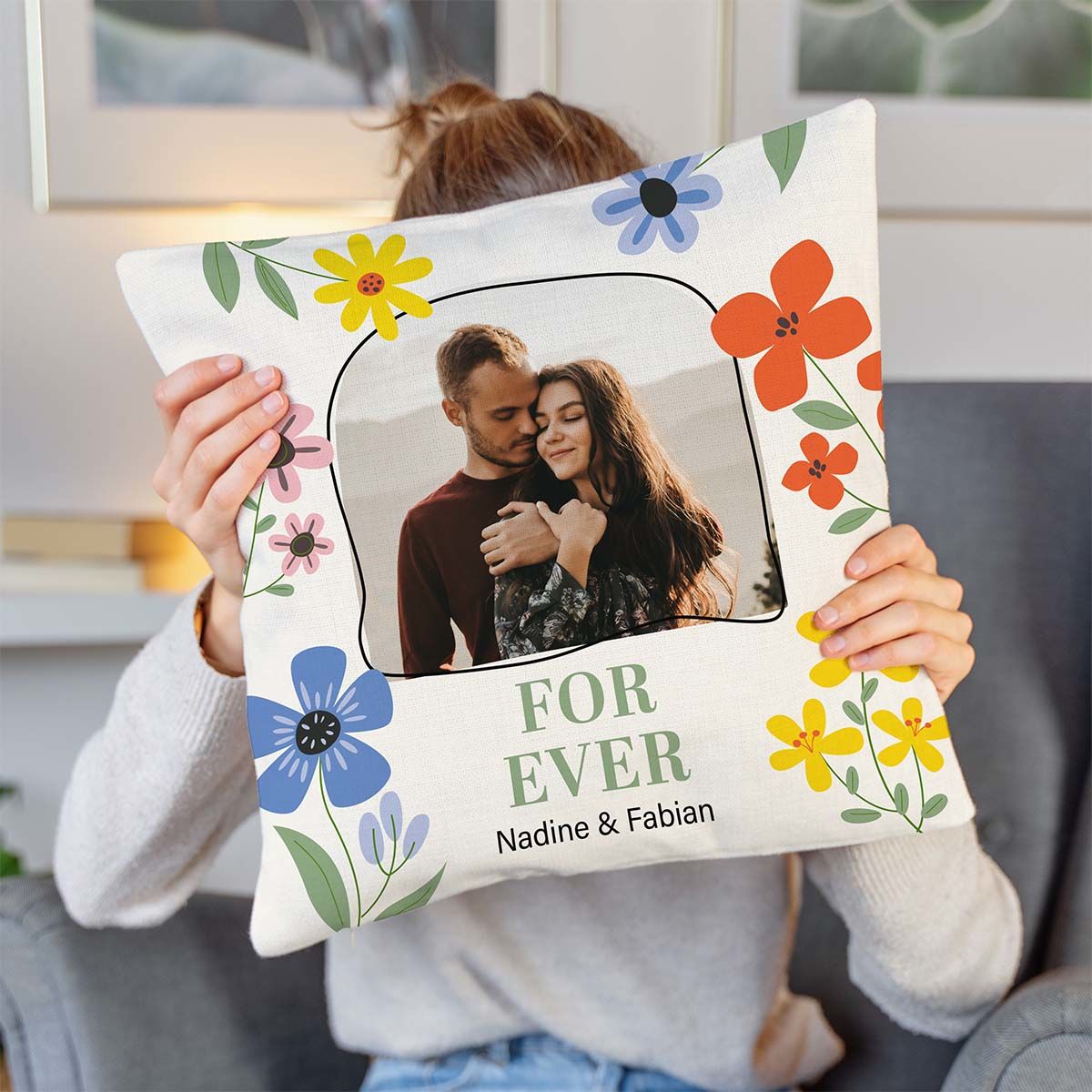 Personalisierbarer Kissenbezug mit Foto und Text 