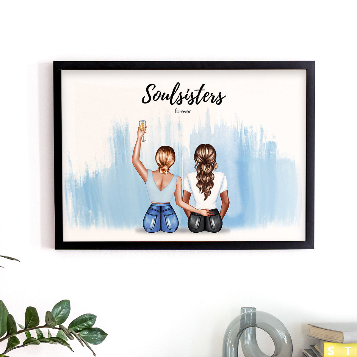 Personalisierbare Poster-Illustration Freundinnen mit Text