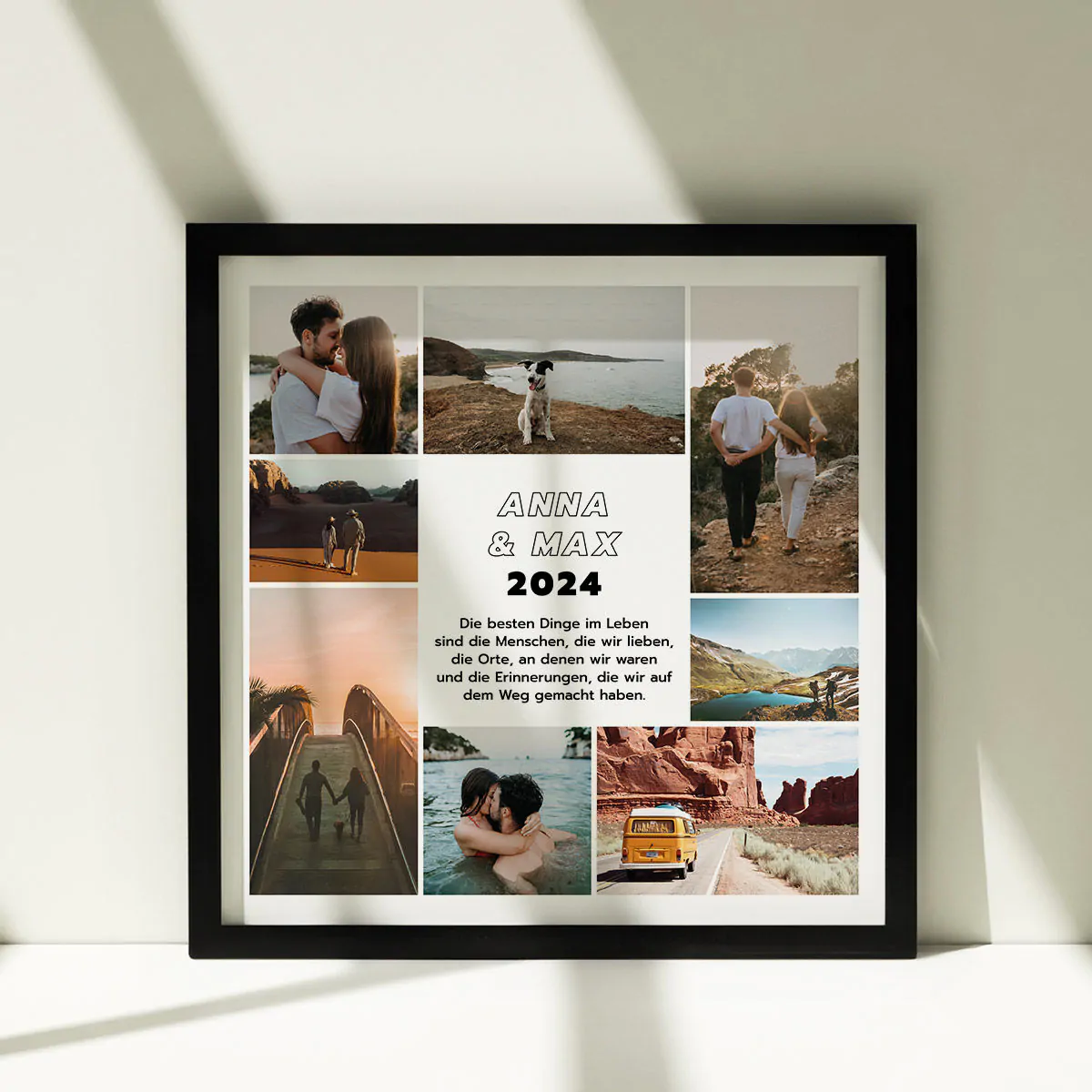 Personalisierbares Poster mit 8 Fotos und Text