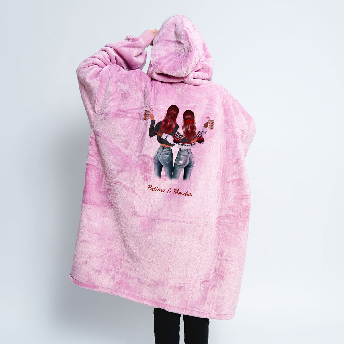 Personalisierbare Hoodie Decken-Illustration zwei Freundinnen