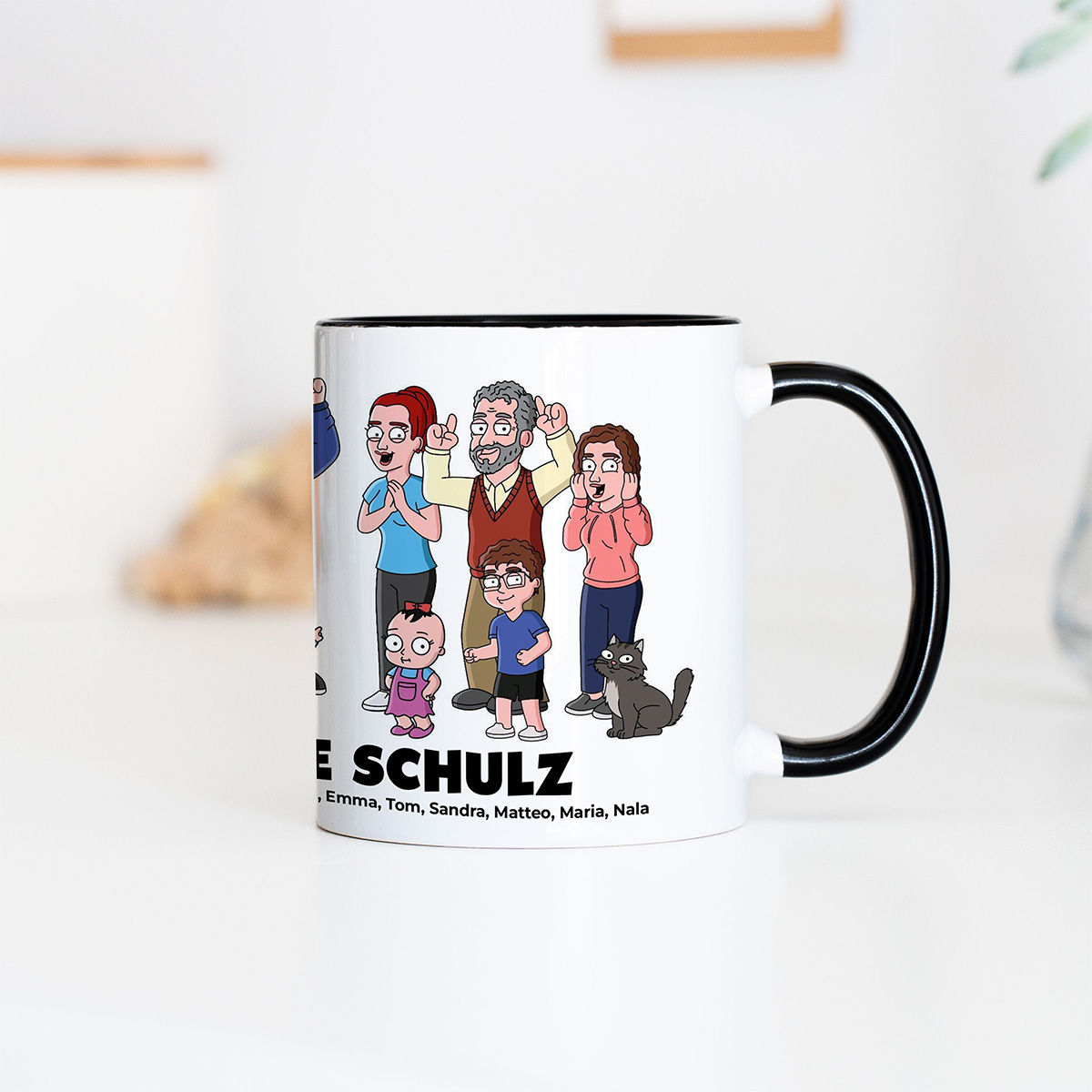 Personalisierbare Tassen-Illustration Zeichentrick Familie