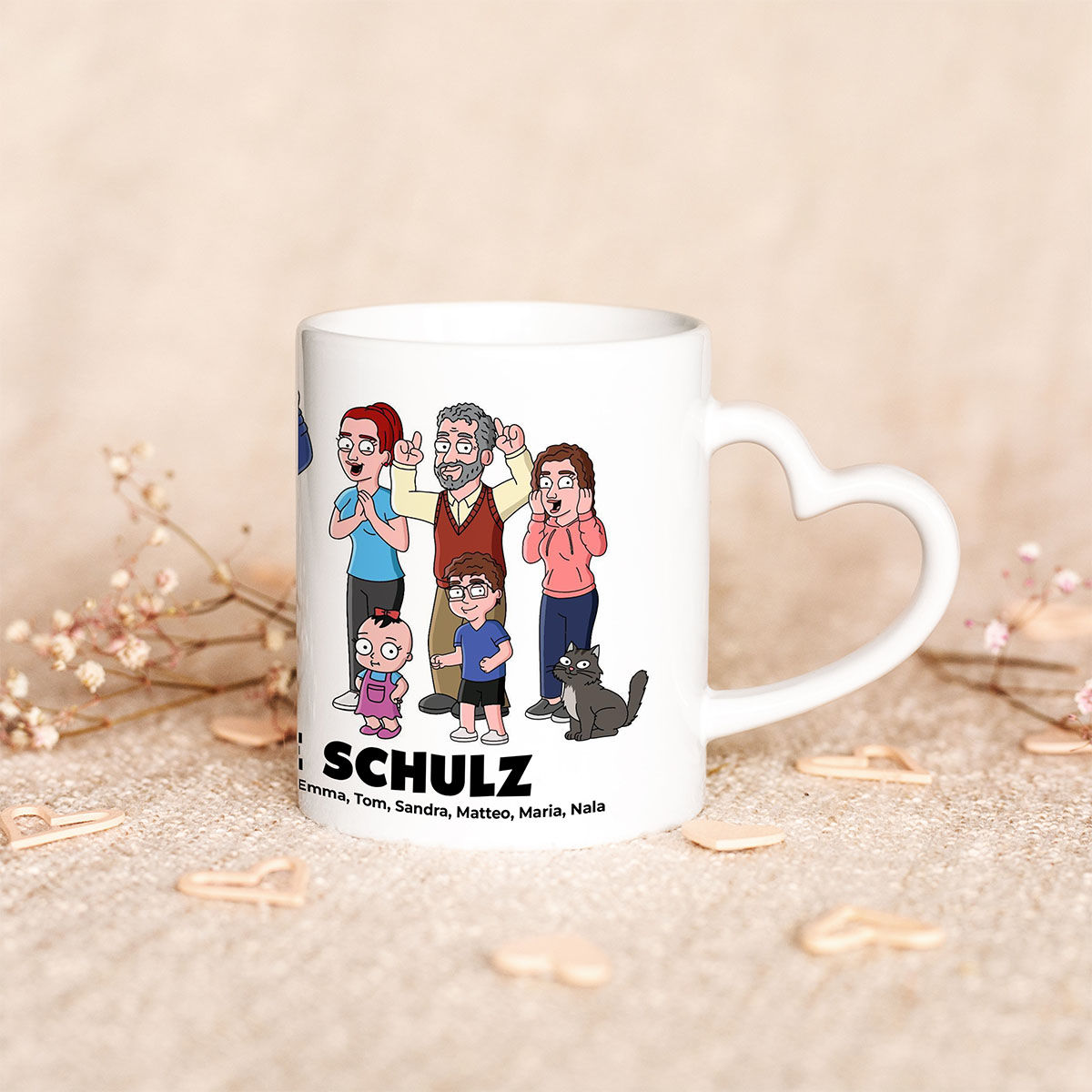 Personalisierbare Tassen-Illustration Zeichentrick Familie