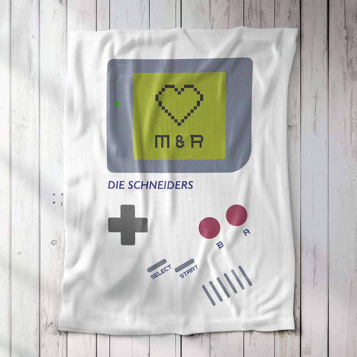 Personalisierbare Decke mit Spielkonsole und Text