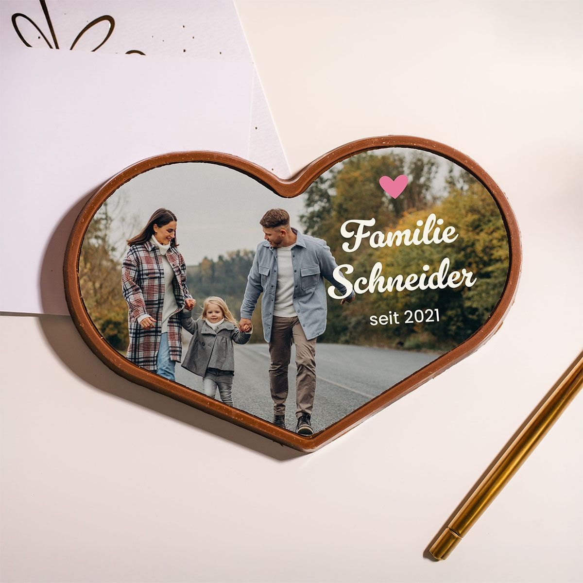Personalisierte Herz Schokolade mit Foto und Text 