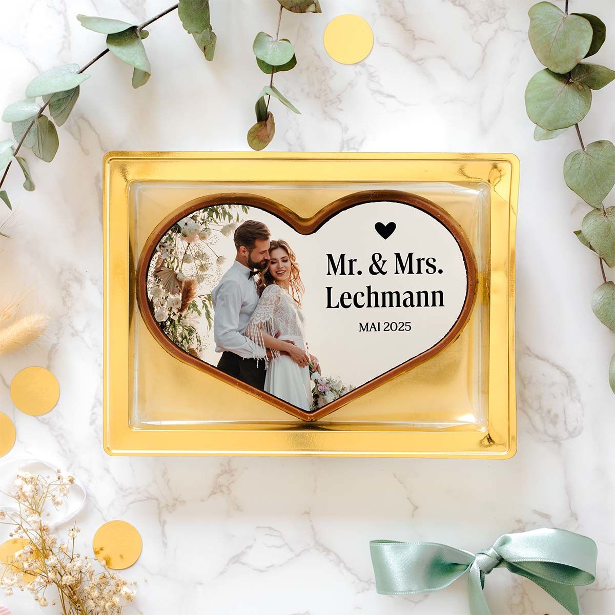 Personalisierte Herz Schokolade mit Foto und Text 