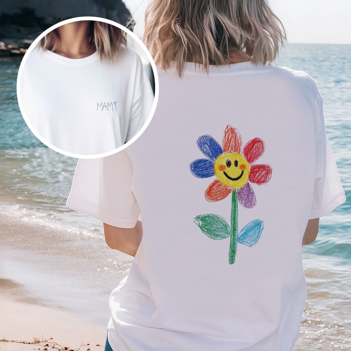 Personalisierbares T-Shirt mit deiner Zeichnung vorne und hinten